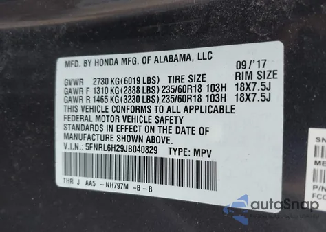 2018 Honda Odyssey Lx из США, поврежденный, VIN 5FNRL6H29JB040829